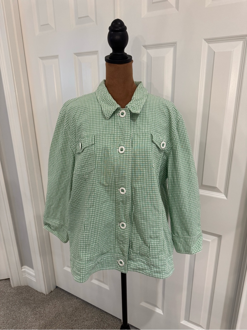 Alfred Dunner Mint Green Gingham Button Jacket